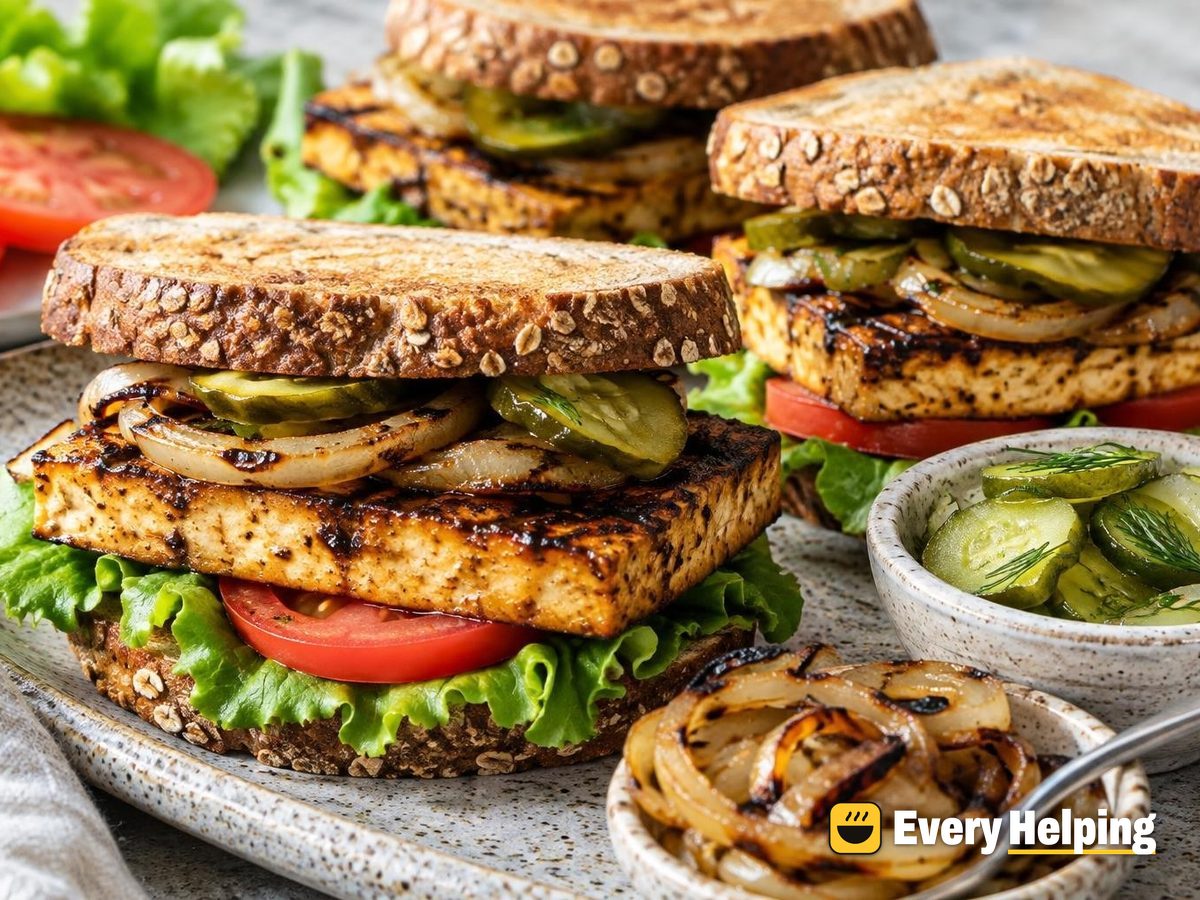 Grilled Maple-Mustard Tofu Steak Burgers