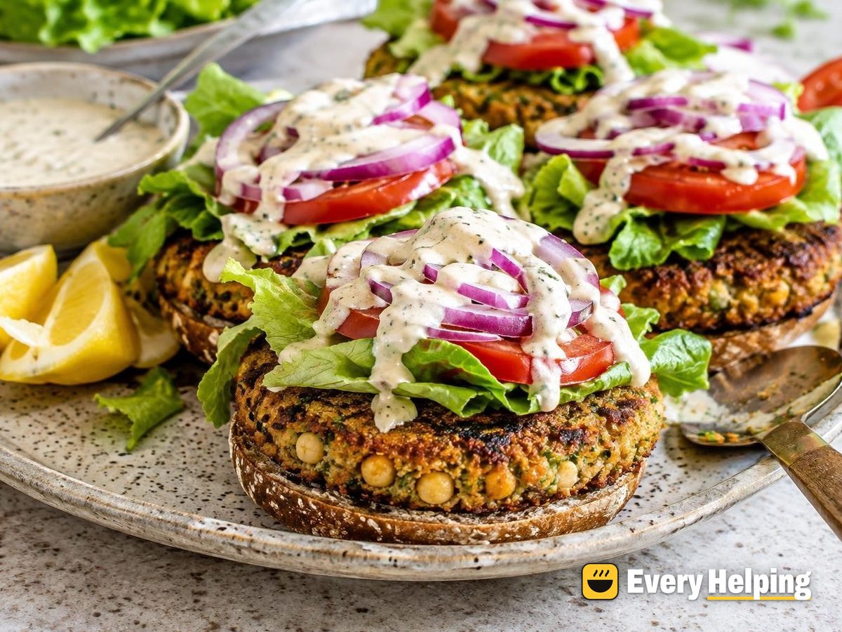 Herbed Chickpea Burgers with Lemon-Tahini Sauce
