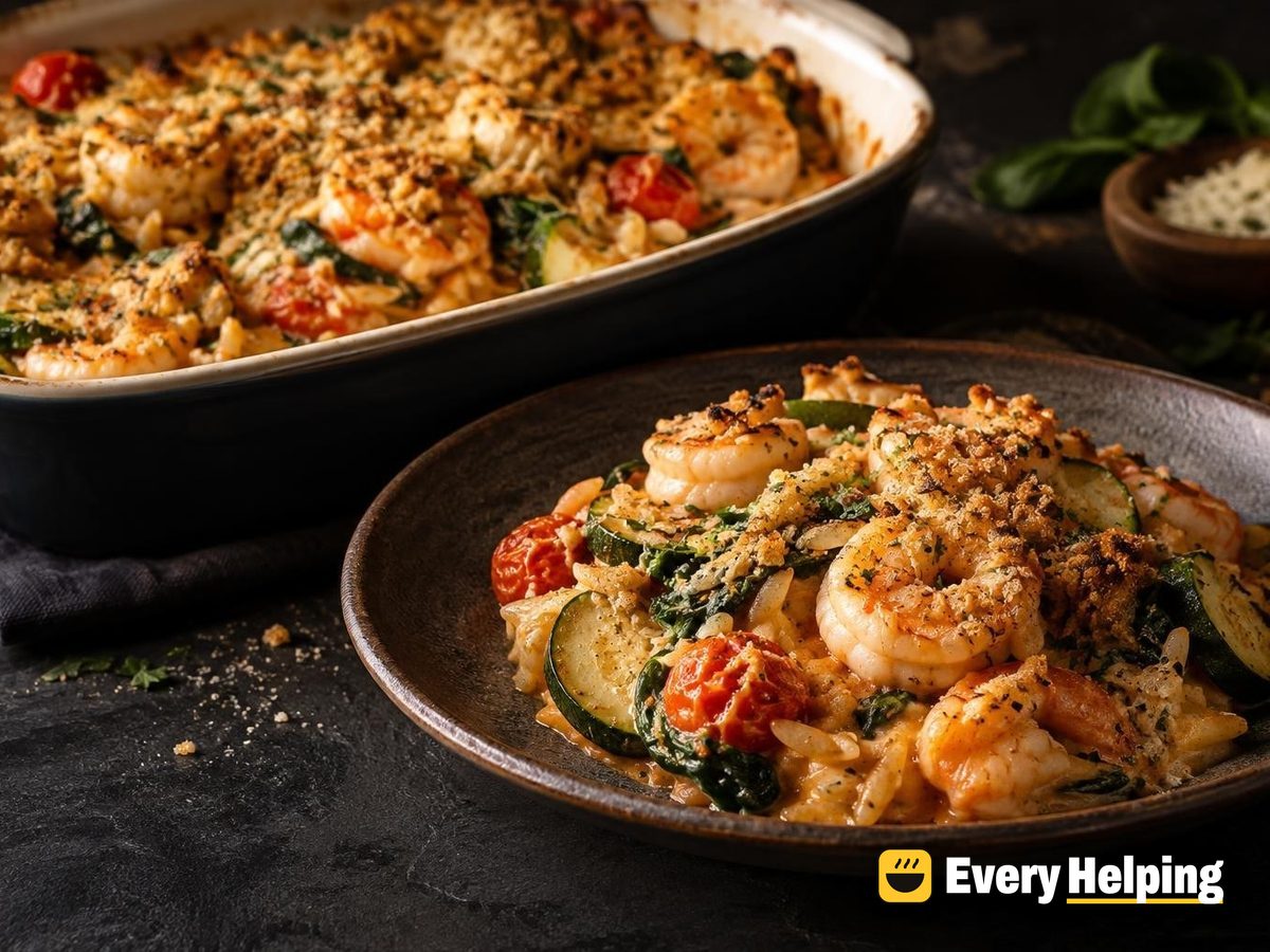Shrimp, Zucchini and Orzo-Style Pasta Gratin