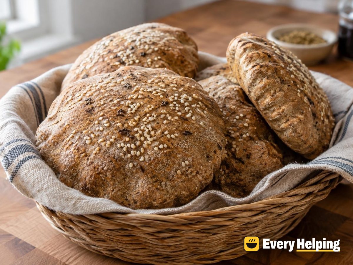 Oven-Puffed Cumin Rye Pitas with Sesame