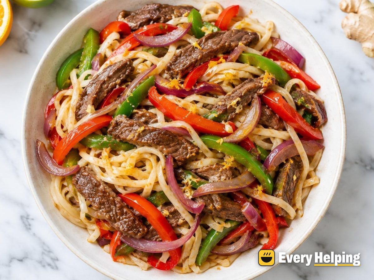 Lime-Orange Ginger Beef Noodles with Peppers