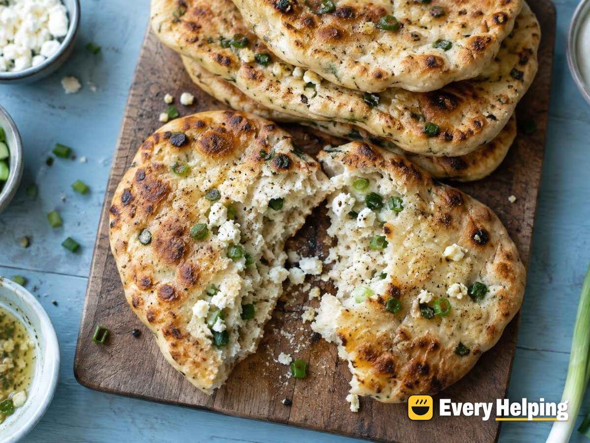Spelt Feta and Green Onion Garlic Naan