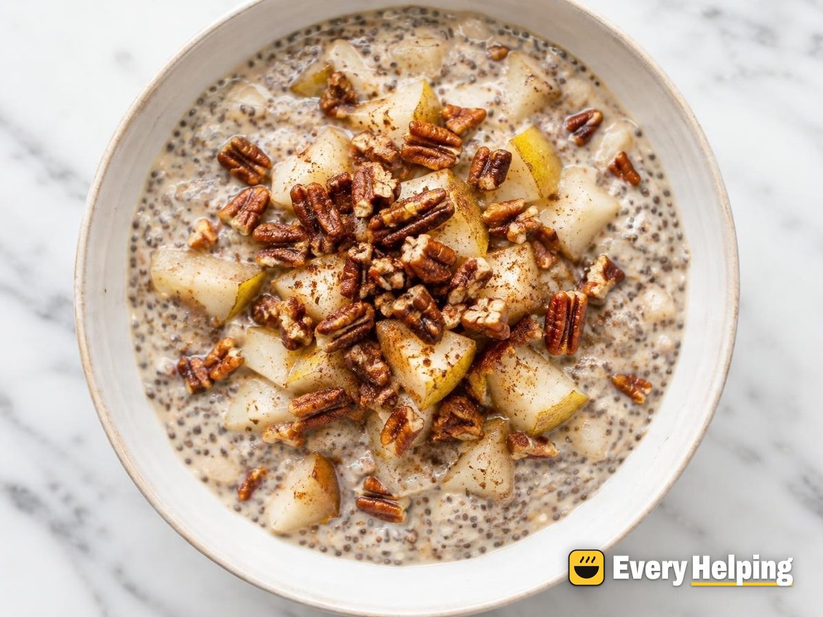 Cinnamon Pear Chia Pudding with Toasted Pecans