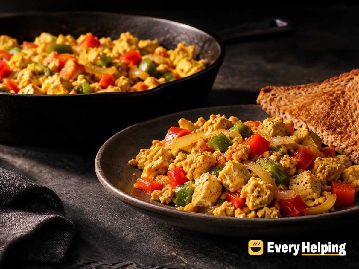 Pepper and Onion Tofu Scramble with Toast