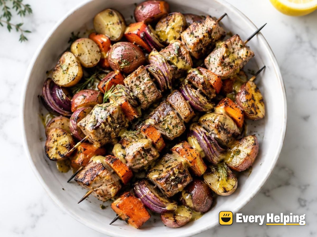 Garlic Herb Pork Tenderloin Skewers with Potatoes