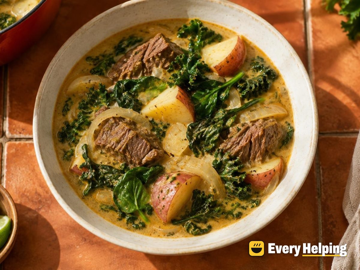 Coconut Beef Rendang-Style Soup with Kale
