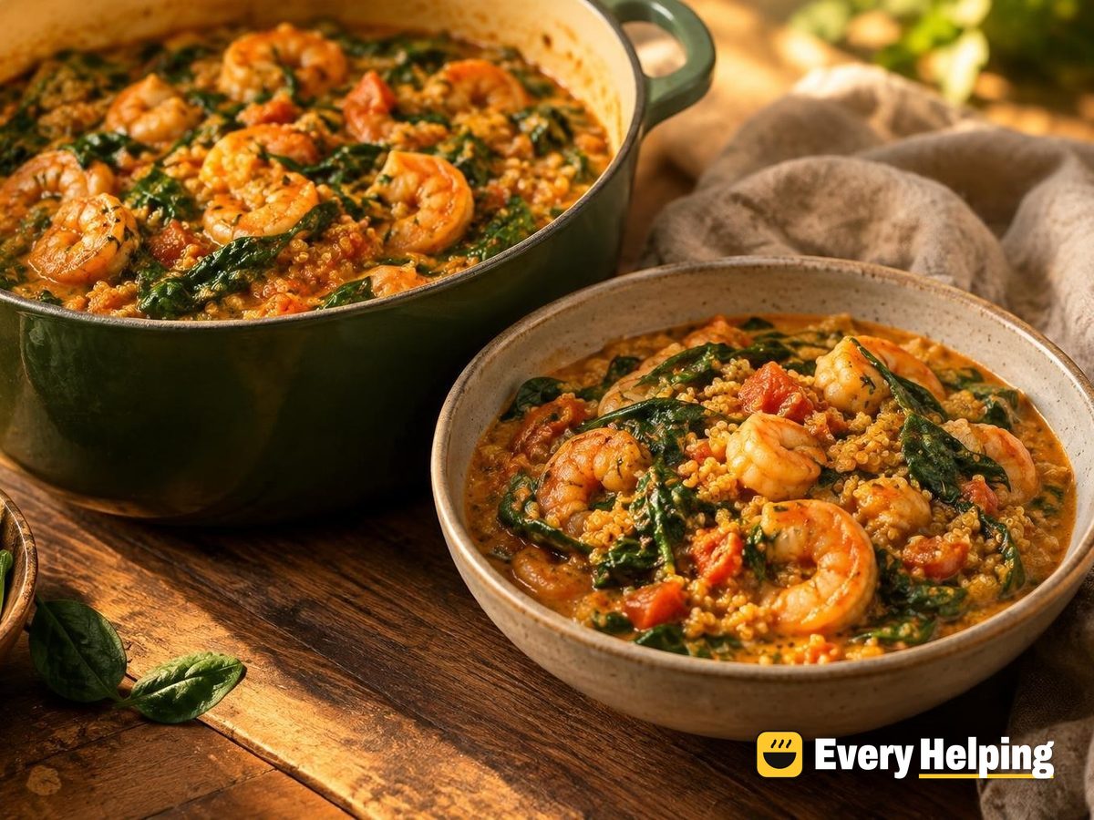 Goan-Style Shrimp Spinach Coconut Curry with Quinoa