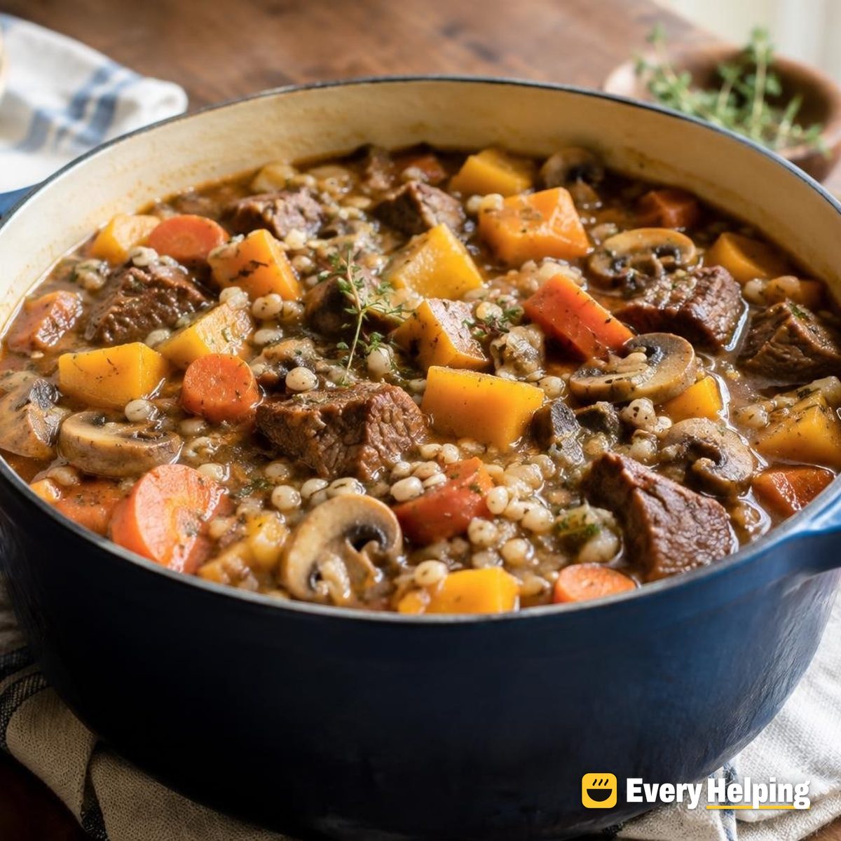 Beef, Barley and Mushroom Stew