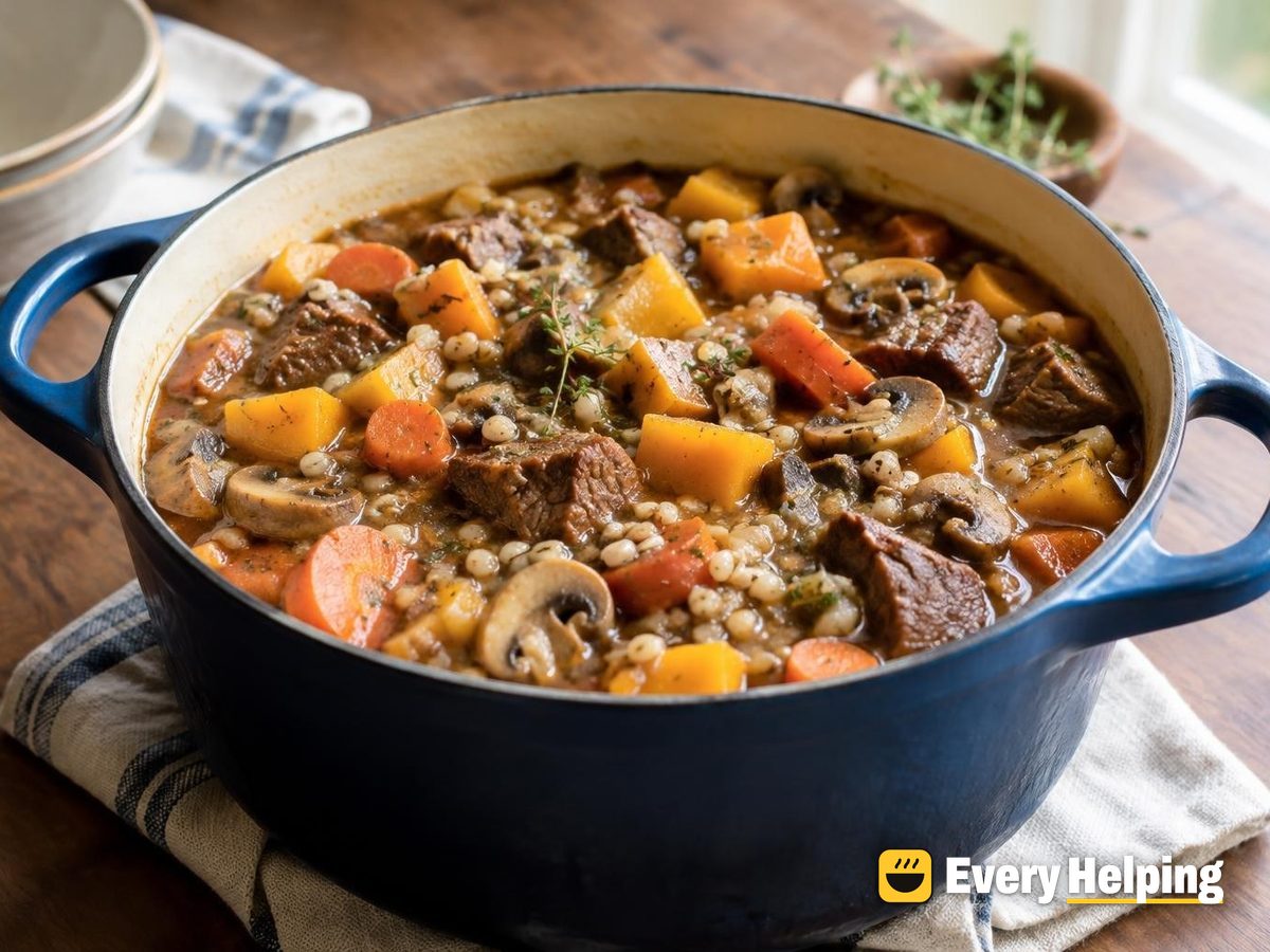 Beef, Barley and Mushroom Stew