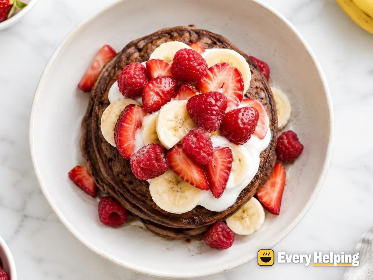 Fluffy Cocoa Banana Yogurt Pancakes