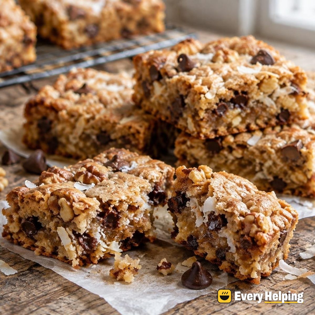 Coconut Walnut Chocolate Chip Blondies