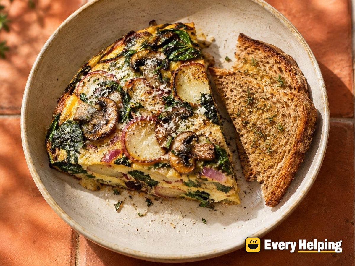 Mushroom, Spinach and Potato Frittata with Toast