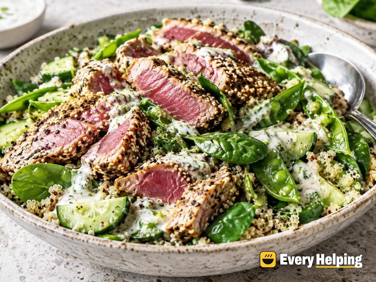 Seared Tuna Quinoa Salad with Herb Yogurt