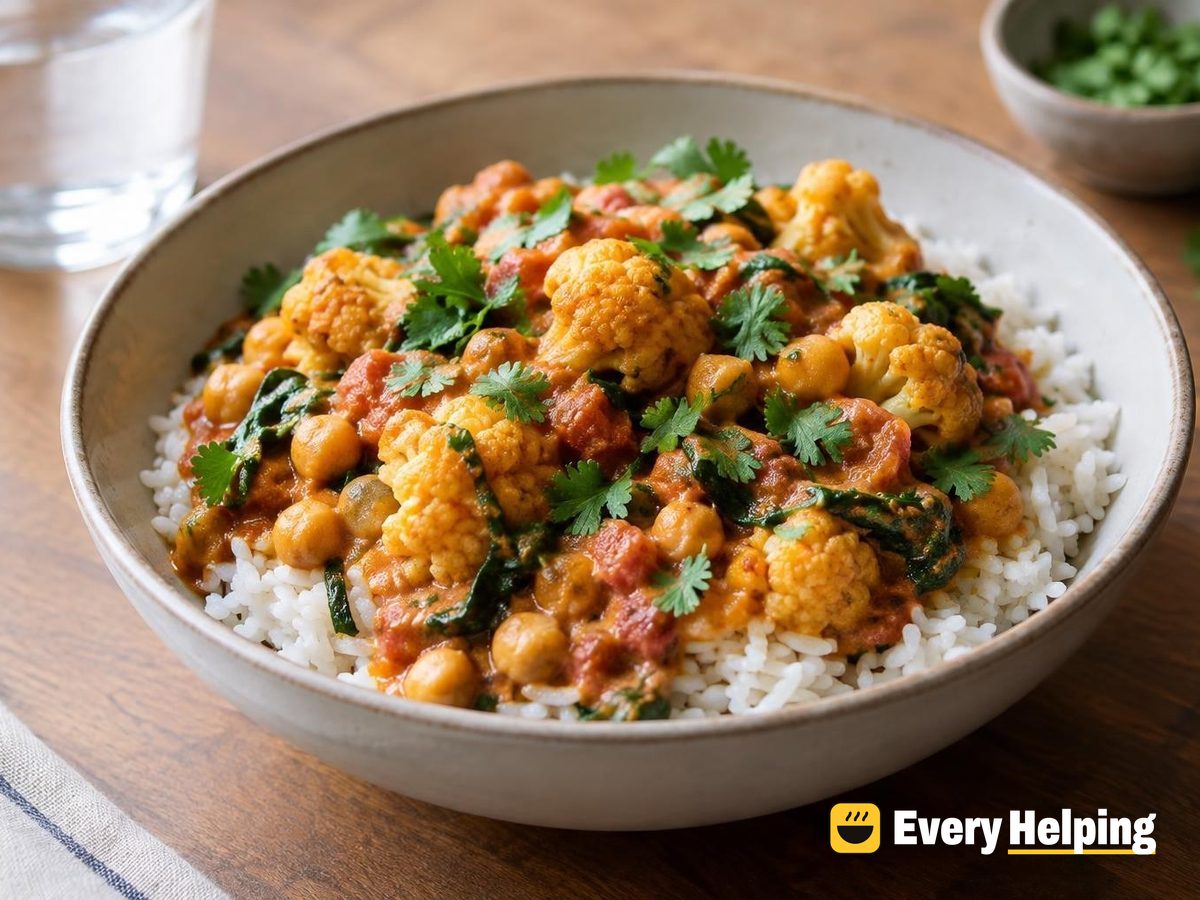 Chickpea Cauliflower Coconut Curry with Rice
