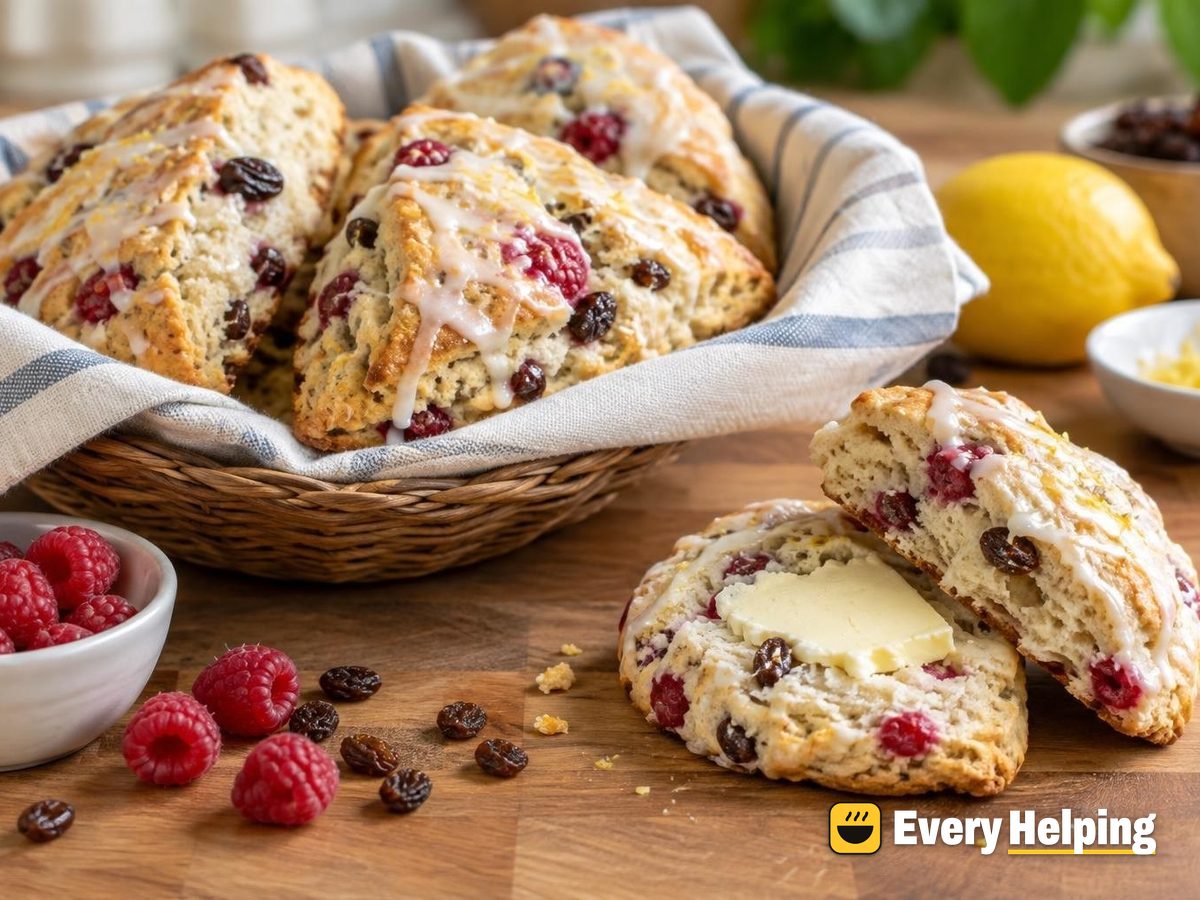 Lemon Raspberry Raisin Scones with Glaze