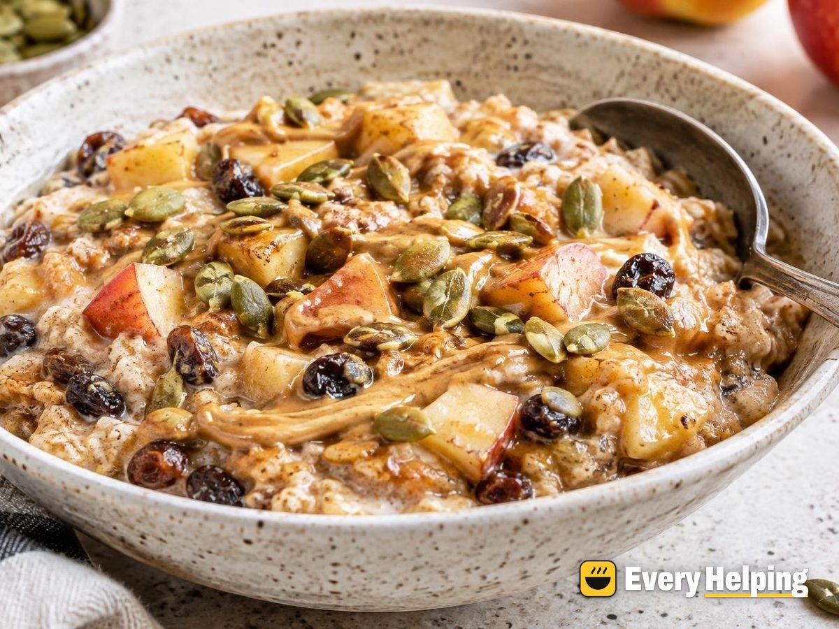 Pressure Cooker Apple Pie Spiced Oats with Peanut Butter