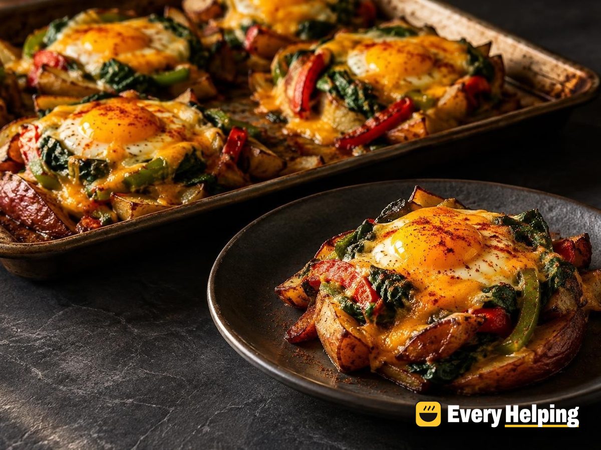 Sheet-Pan Cheddar Potato Nests with Spinach