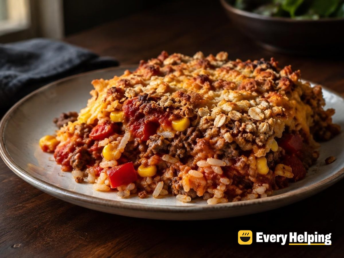 Smoky Beef and Tomato Rice Bake