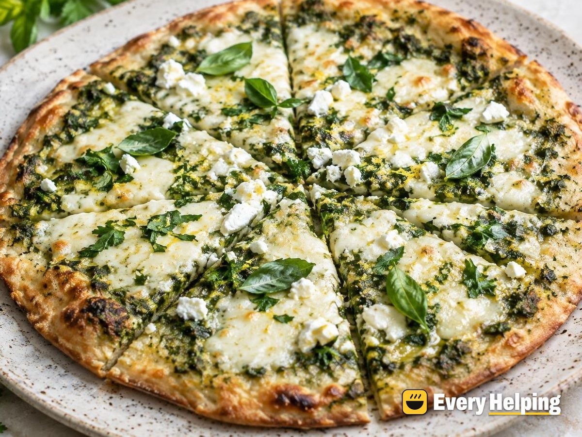 Thin-Crust Green Herb Pizzas with Mozzarella and Feta