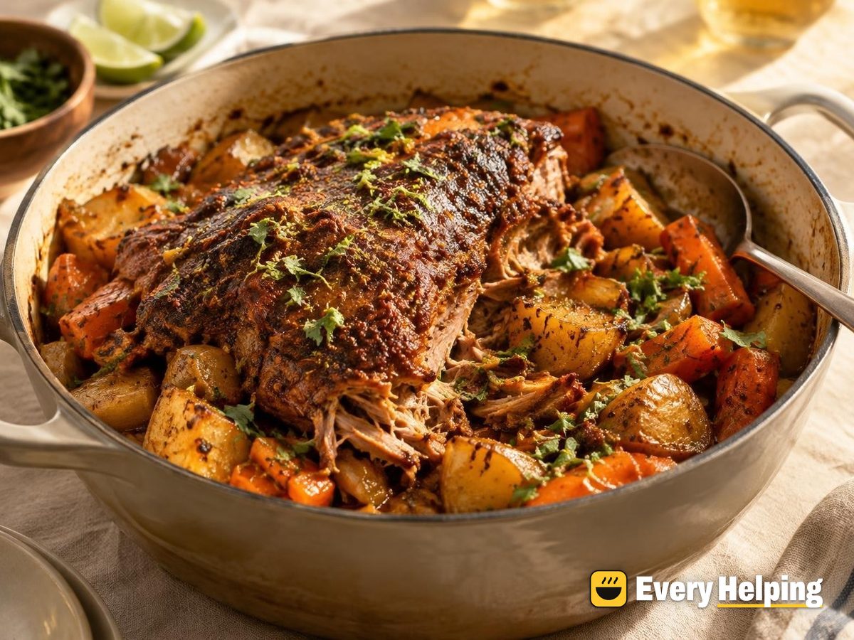 Adobo Pork Shoulder with Chipotle-Style Roasted Roots