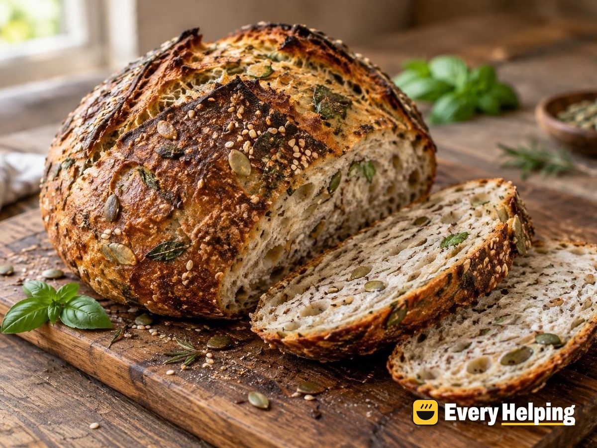 Basil Garlic Seeded Focaccia-Style Sourdough Boule