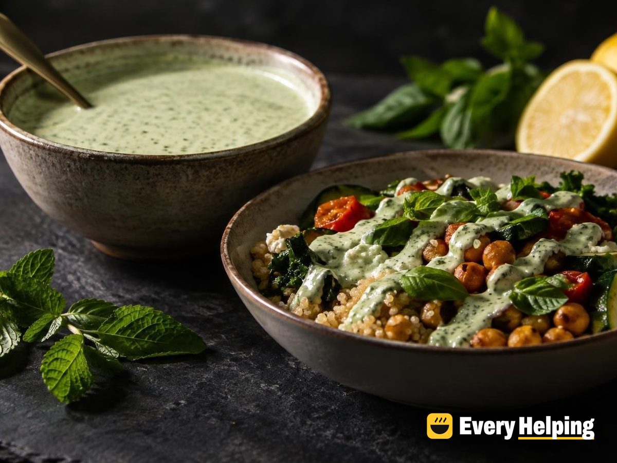 Lemon Tahini Yogurt Dressing with Basil and Mint