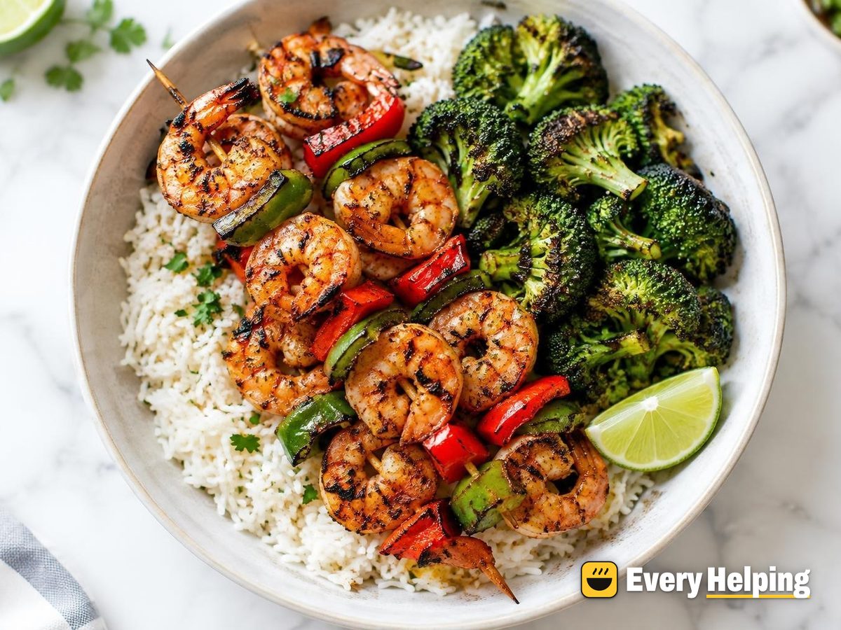 Smoky Paprika Shrimp Skewers with Charred Broccoli