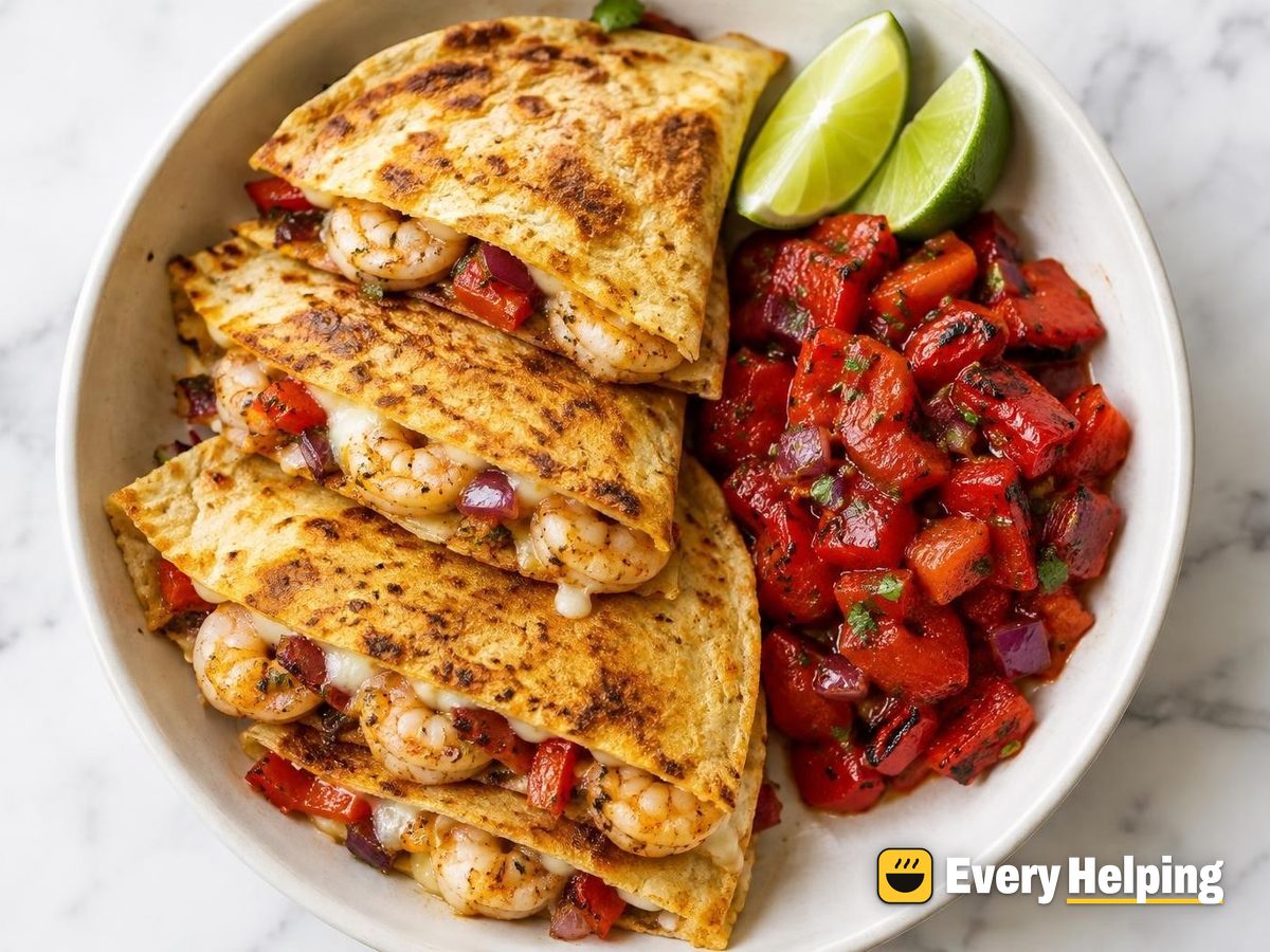 Shrimp Quesadillas with Roasted Pepper Salsa