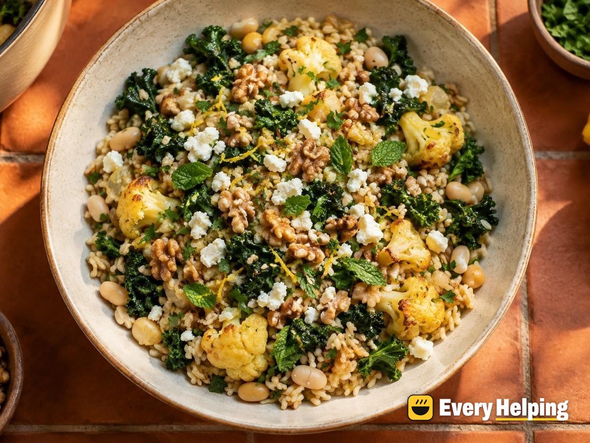 Lemon-Herb Brown Rice Pilaf with Cauliflower and Kale