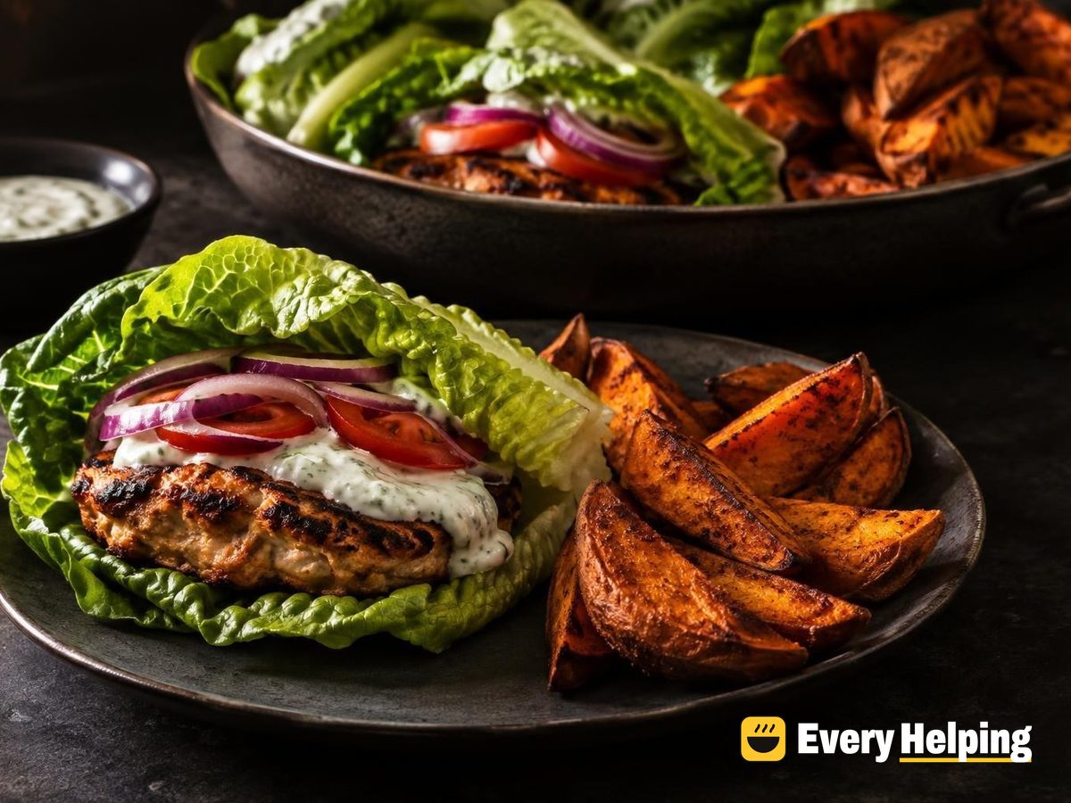 Smashed Chicken Burgers with Smoky Sweet Potato Wedges