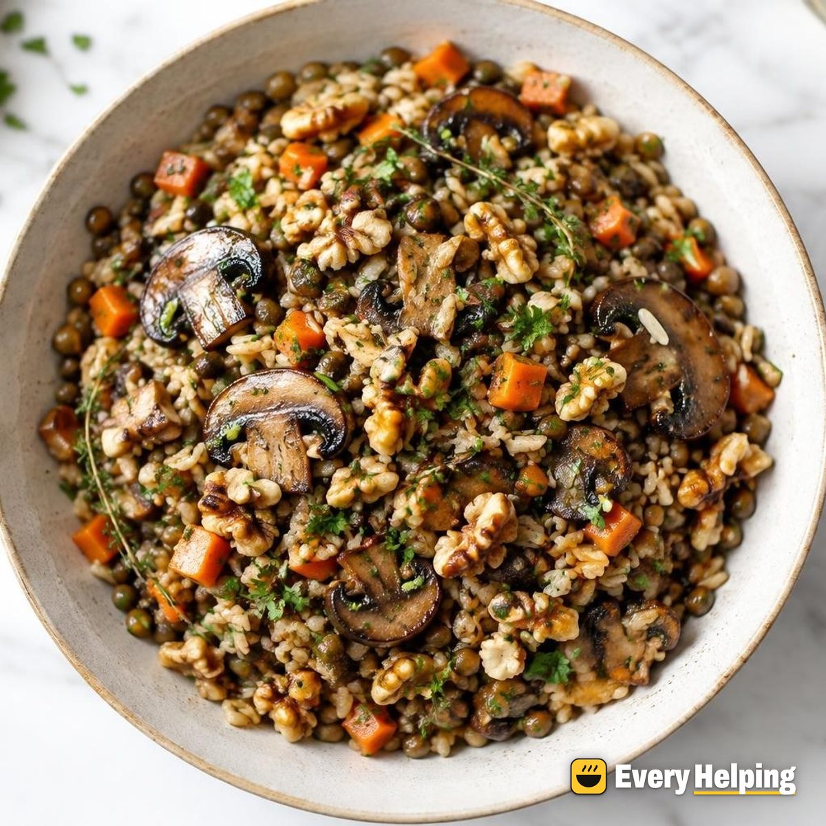 Wild-Style Mushroom Lentil Pilaf with Walnuts