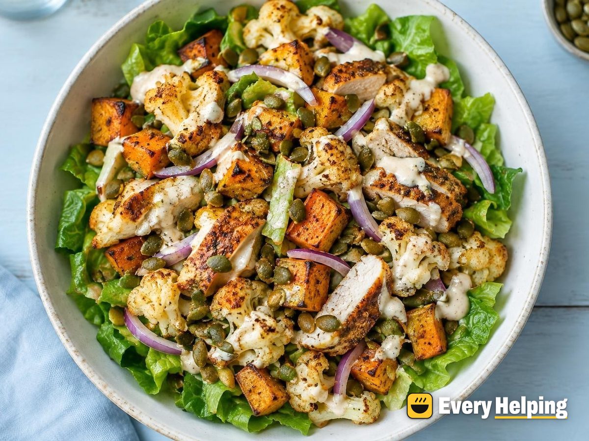 Roasted Turkey, Sweet Potato and Cauliflower Romaine Salad