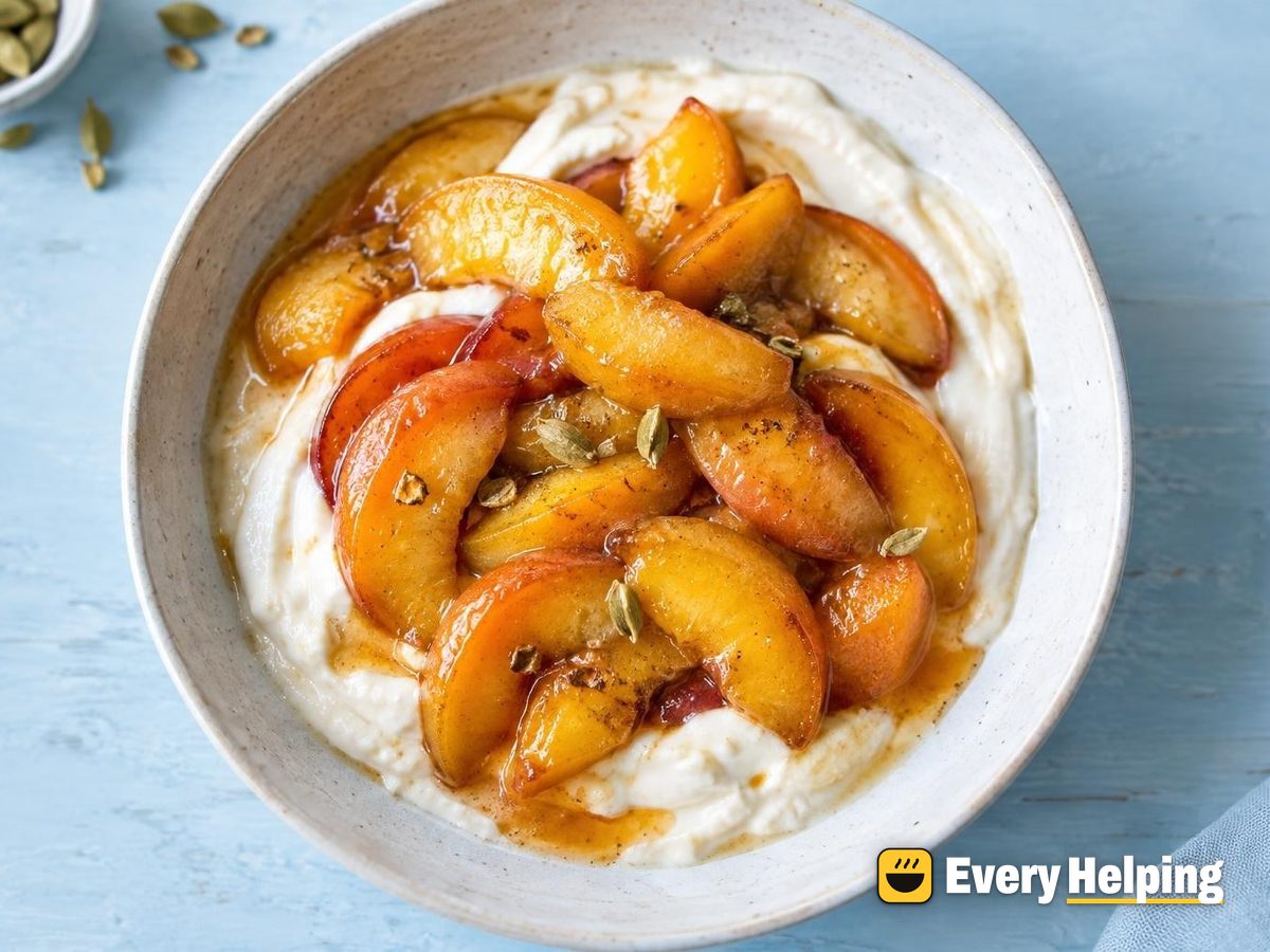 Maple-Cardamom Peach Parfait with Vanilla Tofu Cream