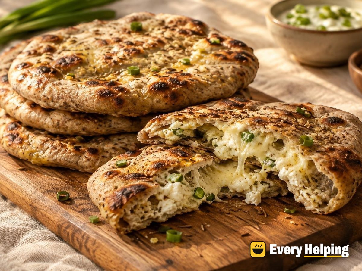 Mozzarella-Feta Stuffed Cumin Rye Naan