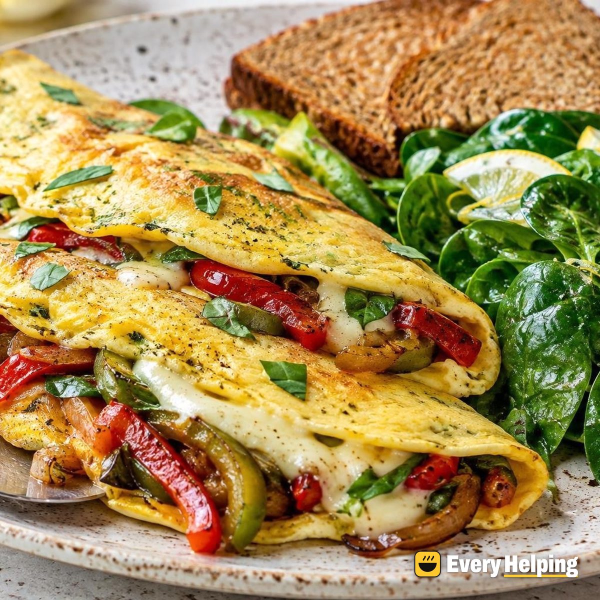 Italian Pepper-Onion Omelets with Lemony Spinach