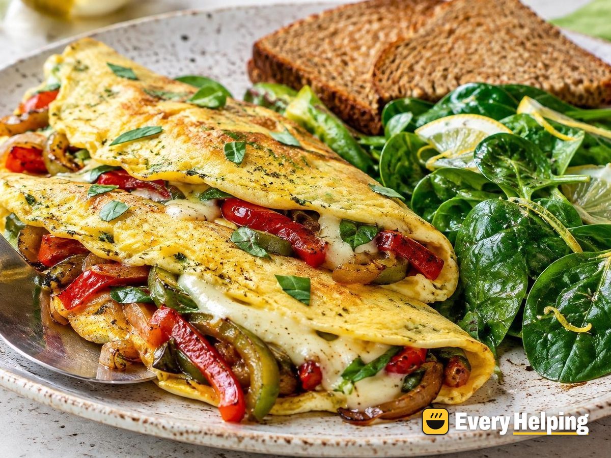 Italian Pepper-Onion Omelets with Lemony Spinach