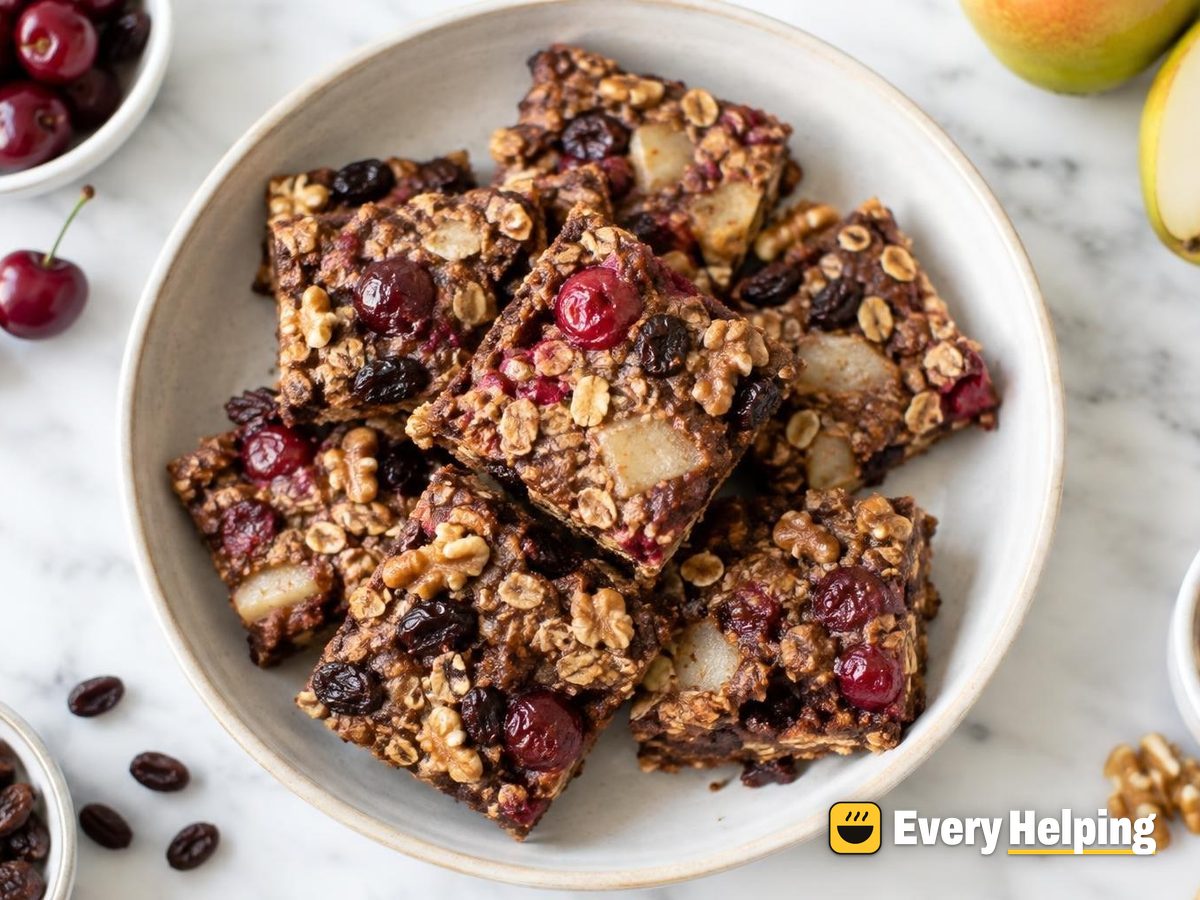 Cocoa Cherry Walnut Baked Oat Bars