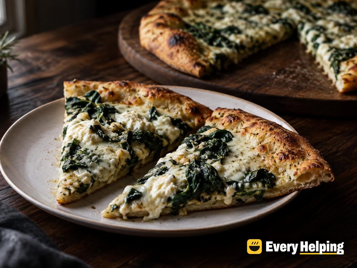 New York White Pizzas with Garlic Spinach