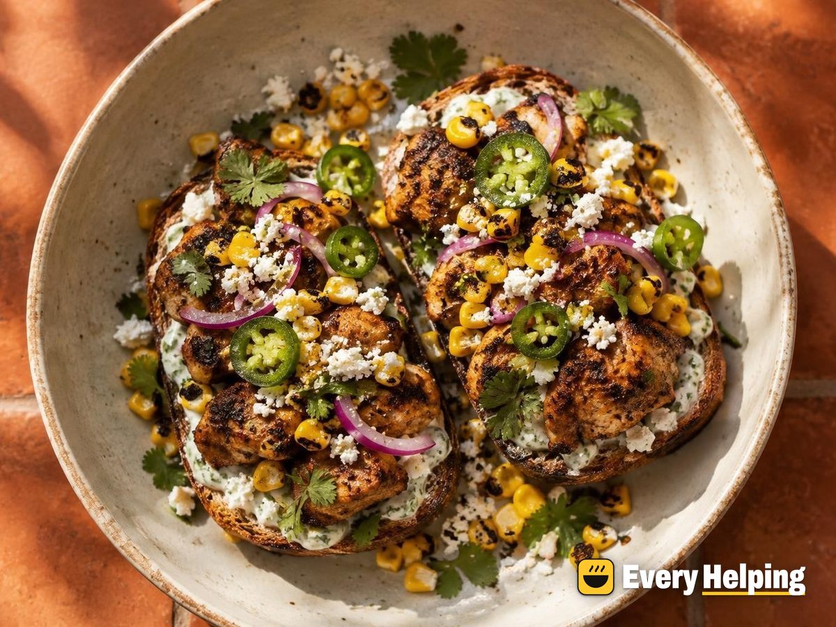 Smoky Chicken Thigh Toasts with Cilantro Yogurt