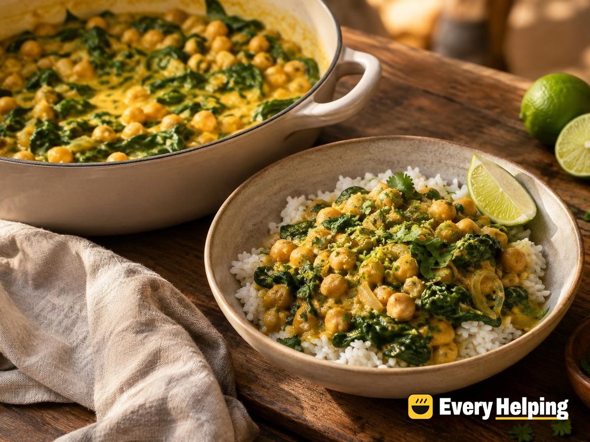 Coconut Chickpea Curry with Spinach and Rice