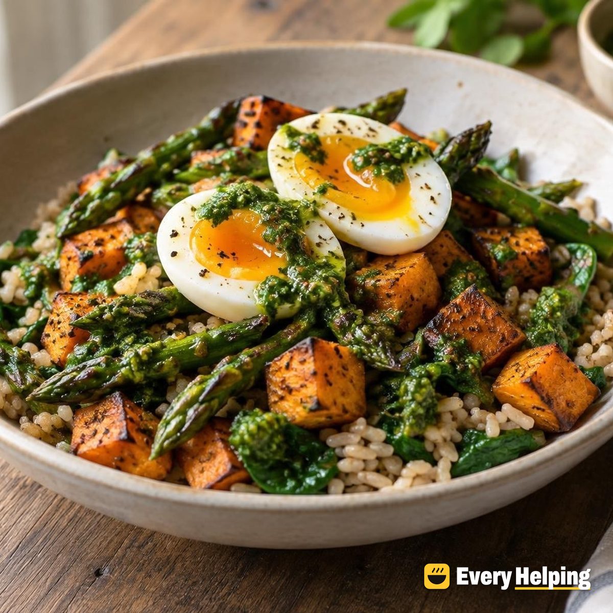 Jammy Egg Brown Rice Bowls with Salsa Verde