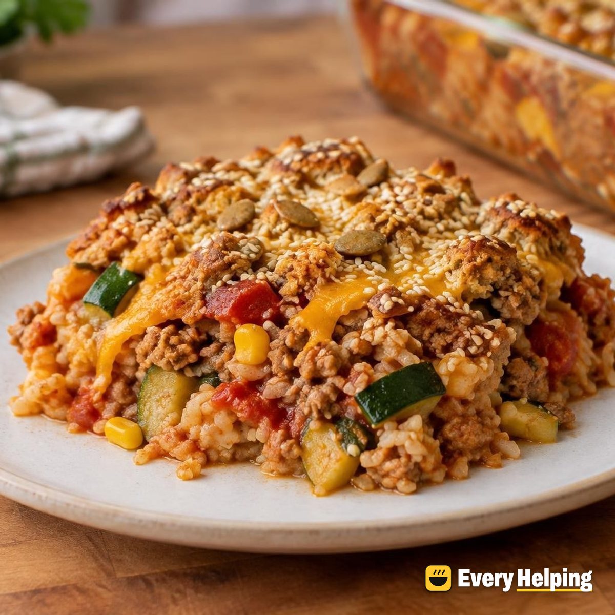 Smoky Turkey Brown Rice Bake with Seed Crust
