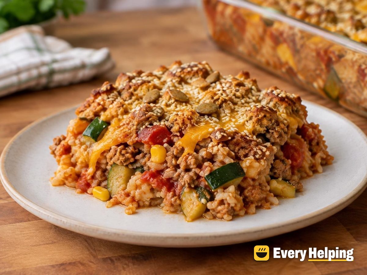 Smoky Turkey Brown Rice Bake with Seed Crust