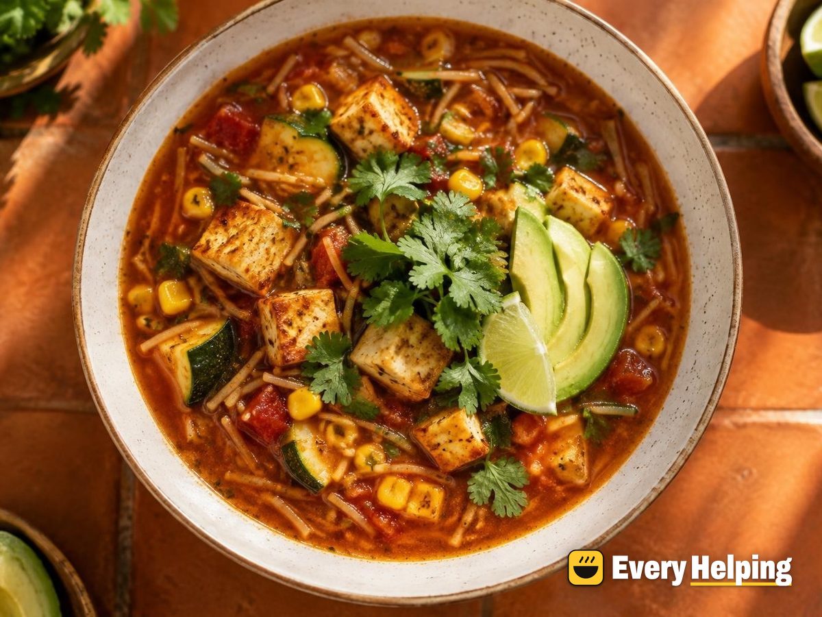 Smoky Tofu Fideo Soup with Corn