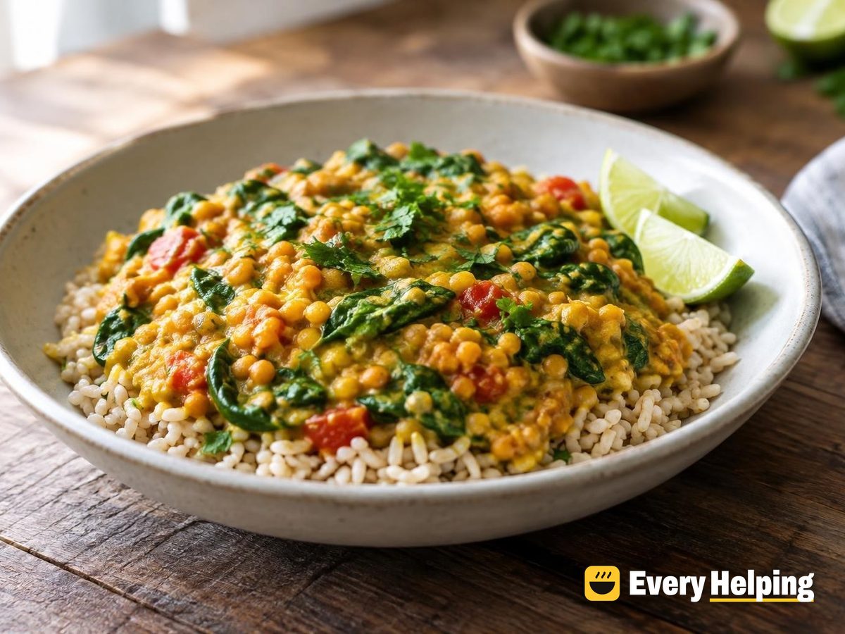 Red Lentil Coconut Dal with Spinach