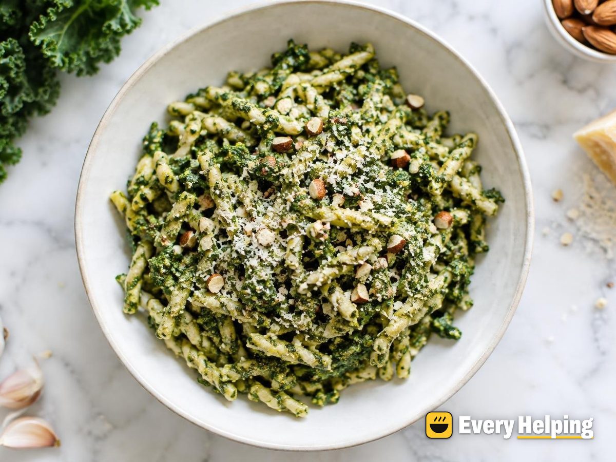 Roasted Garlic Kale Almond Pesto with Parmesan