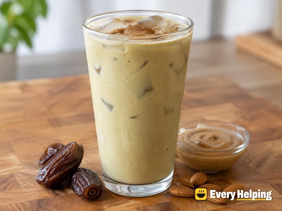 Iced Vanilla Almond Green Tea Latte with Dates
