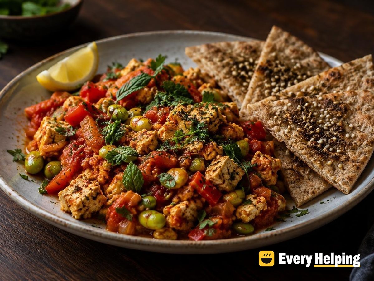 Shakshuka-Style Tofu Scramble with Za'atar Pita Toast
