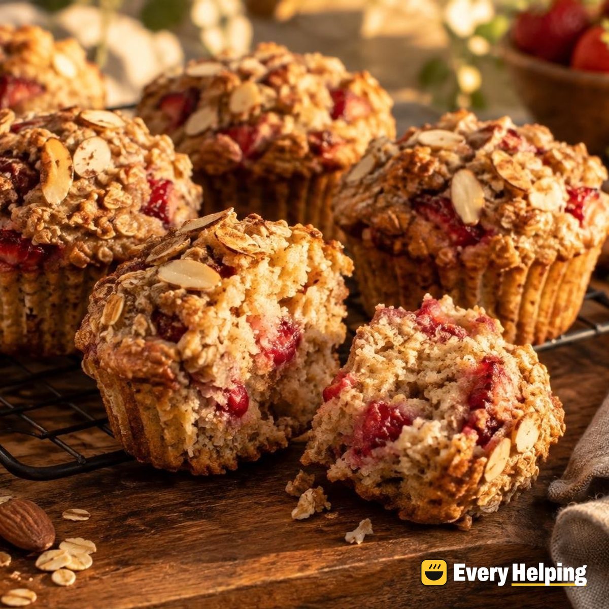 Strawberry Oat Muffins with Almond Crunch