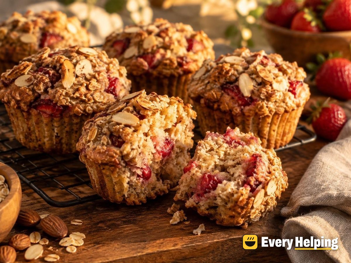 Strawberry Oat Muffins with Almond Crunch